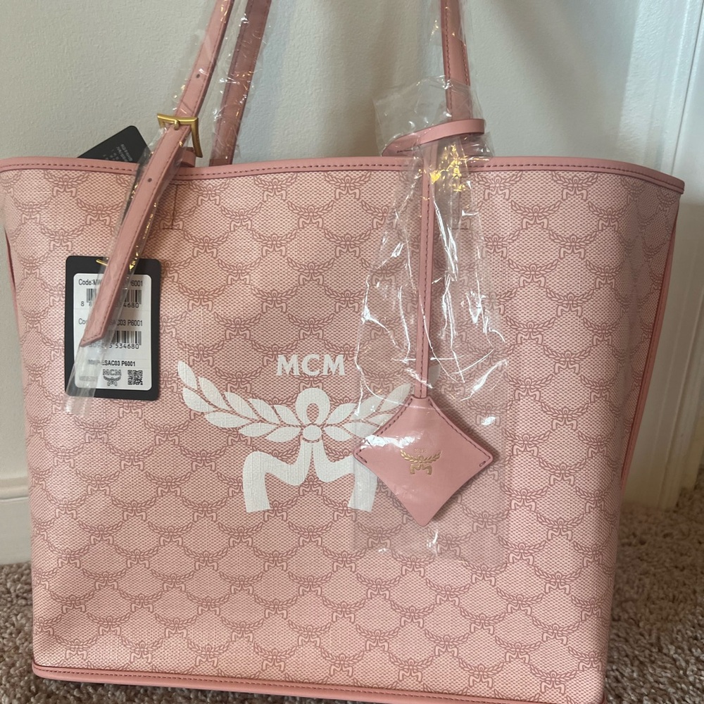 MCM Medium Shopper Silver Pink Tote